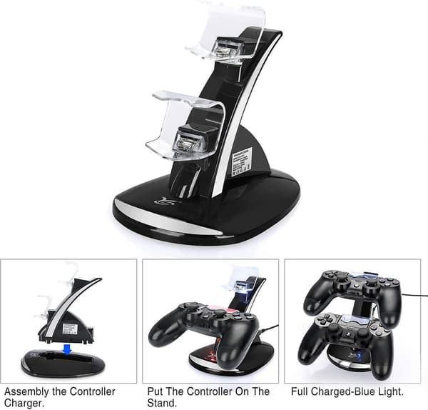 Ps4 Controller Oplader, Playstation 4 / Ps4 / Ps4 Pro / Ps4 Slim Controller Oplader Docking Station Stand. Dobbelt Usb Hurtig Opladningsstation & Le