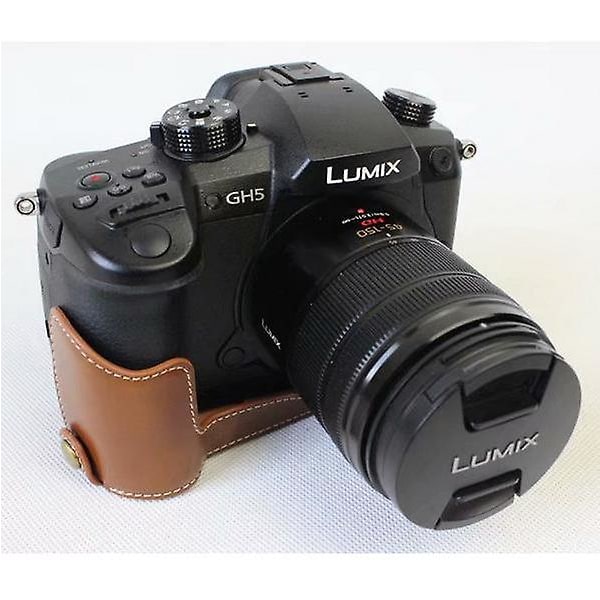 PU-läder halv kameraskyddsväska för Panasonic DMC-GH5GK Brown