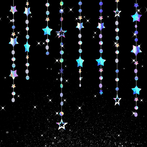 Iridescent Stjerne Måne Cirkel Prik Garland Fest Dekoration Sæt Hængende Halvmåne og Funklende Lille Stjerne Streamer Vimpel Banner