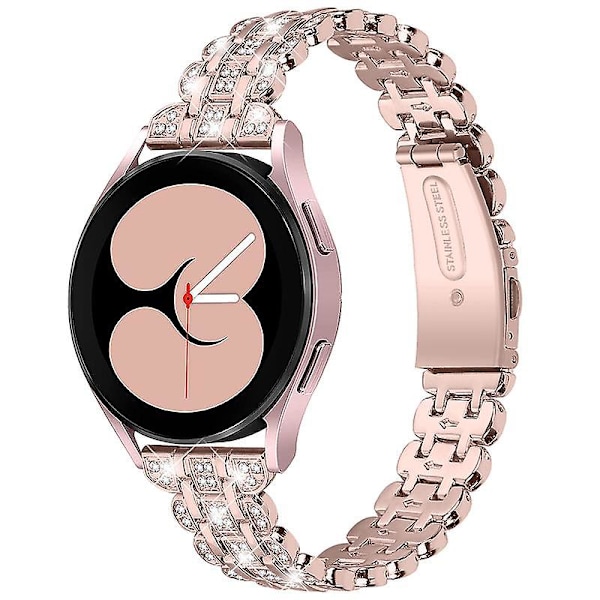 20mm rostfritt stål ersättningsklockarmband för Samsung Galaxy Watch3 41mm/Watch 42mm Rhinestone Decor Pink  Gold