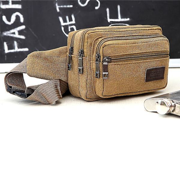 Bältesväska - 4 Canvas-fack Olika färger Khaki