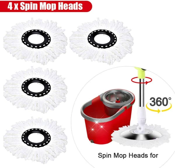 4 stk. moppehode rengjøringsutskiftning mopper hode hvit mikrofiber moppehode refill 360° roterende rund spin magisk moppe erstatning kompatibel våt tørr mopp