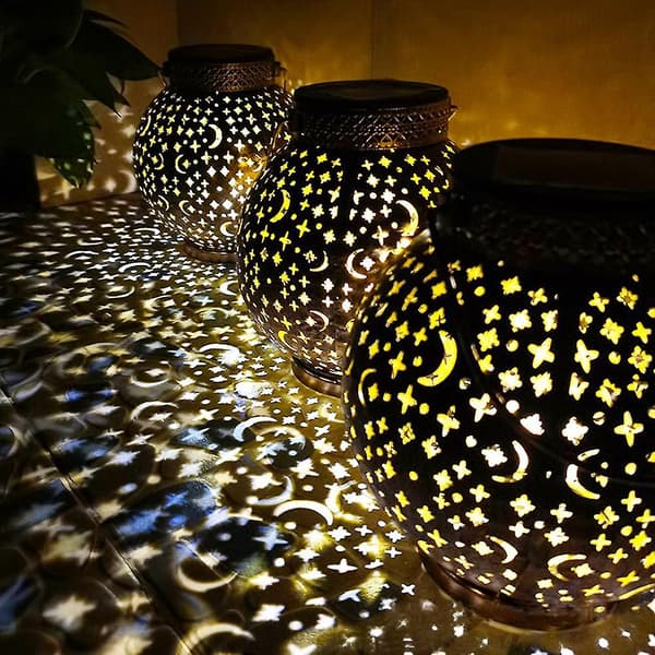 Solcellelampe, smijerns gårdsplass solansikt projeksjonslandskapslys måne stjerne projeksjonslys black style2