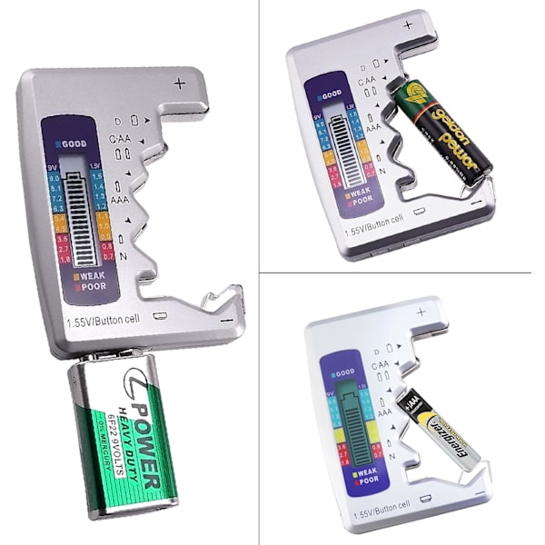 Digital Universell Batteritestare Batterikontroll för Alla Batterier C AA AAA D N 9V 6F22 1.5V Knappcell Små Mini Batterier