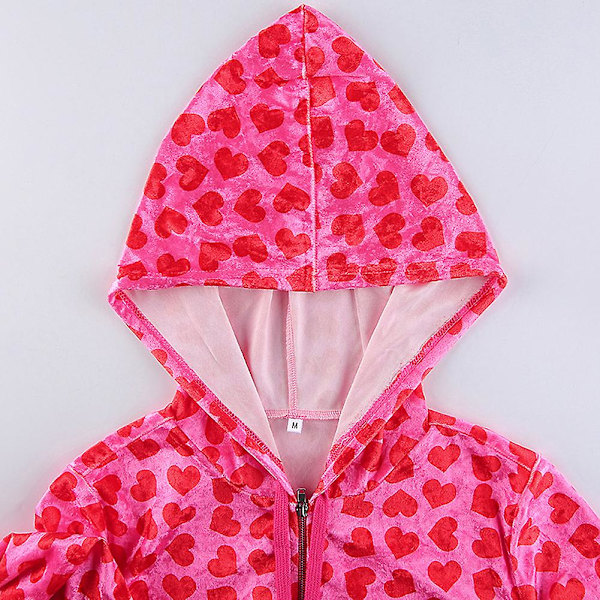 Sød Pink Lynlås Hættetrøje med Hjerteprint til Kvinder - Perfekt Sommer/Efterårs Cardigan Pink M