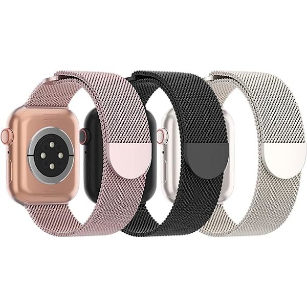 3-pack nätverksmetallband kompatibla med Apple Watch-band 38 mm 40 mm 41 mm 42 mm 44 mm 45 mm 49 mm, magnetiskt armband i rostfritt stål AA004 38mm 40mm 41mm