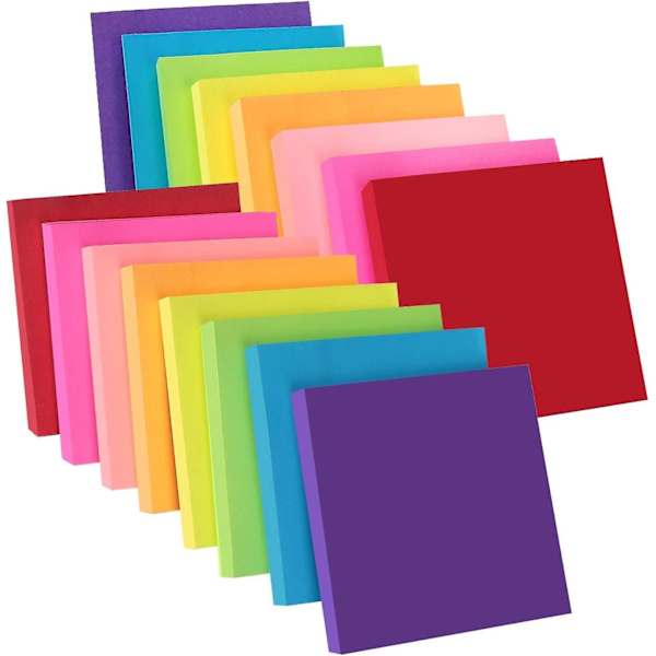 8 Assorterede Farver Sticky Notes, 76 X 76 Mm, 100 Ark/blok Selvklæbende Noter, 16 Blokke