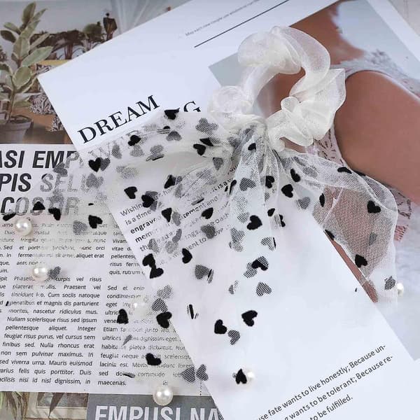 Boho rosett hårrep scrunchies fransk silkechiffon rosett hårband hårband stora White