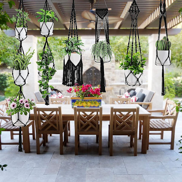 Macrame växtupphängare - 6-pack hängande krukor för inomhusväxter med 6 set