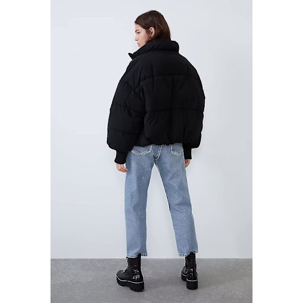 Naisten Talvi Pitkähihainen Pystykaulus Vetoketjullinen Puffer-takki Löysä Lyhyt Untuvatoppatakki Black Medium