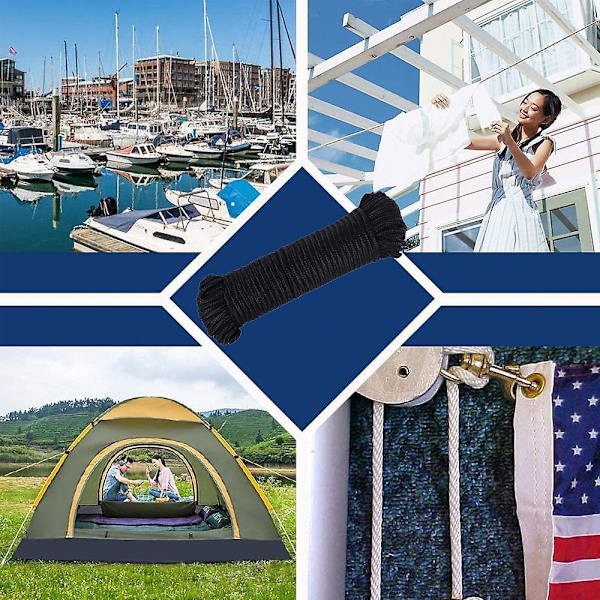 Nylon för camping, sport och utomhus, konstruktion, mobil, möbler, dockning och fiske black 80FT