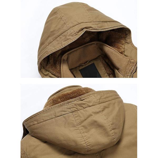 Herrjacka - Casual vinterbomullsjacka Militärjacka Tjock huvtröja Cargojacka Khaki L