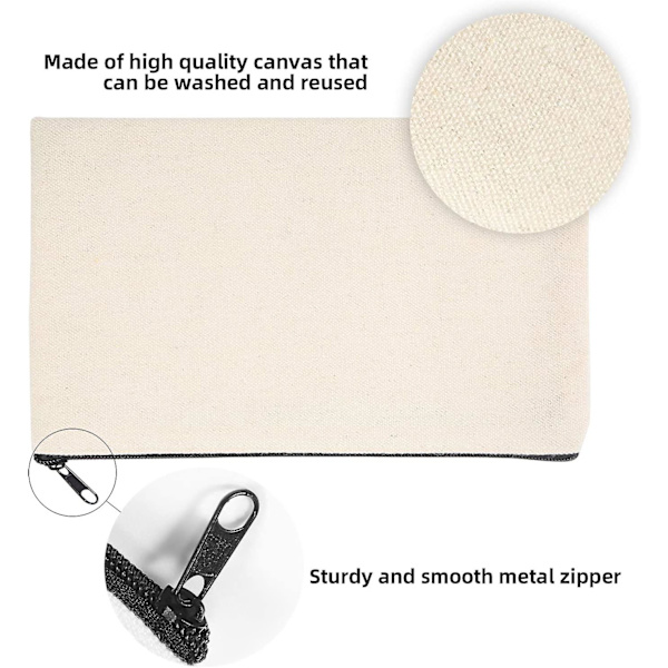 Canvas Glidelåsposer, tomme Sminkeposer DIY Håndverksposer Penal 10 pack