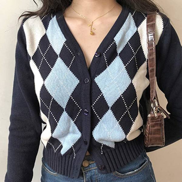 Plaid Y2k Pullover Dame Retro Efterårsæstetik 90'er Forberedende Studenter Efterår Og Vinter Gave