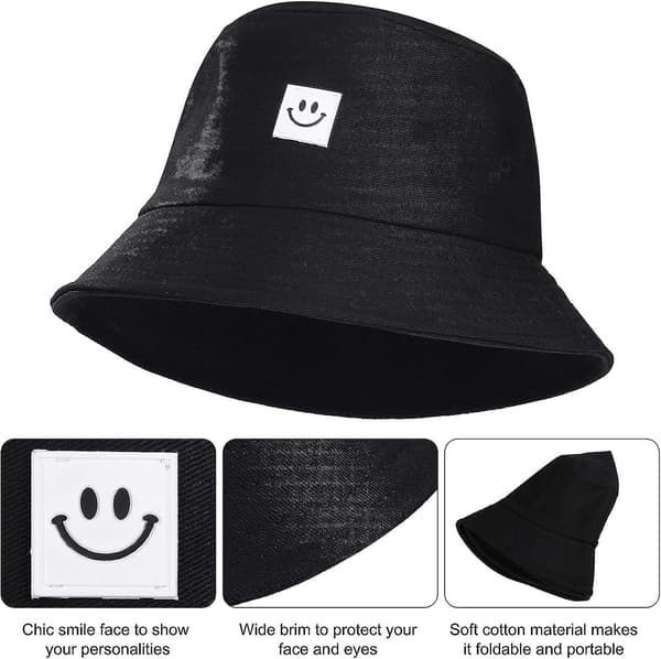 Fiskehat Unisex Foldbar Bomuld Bucket Hat Til Vandreture Camping Strand 62 Cm Sort, Sort