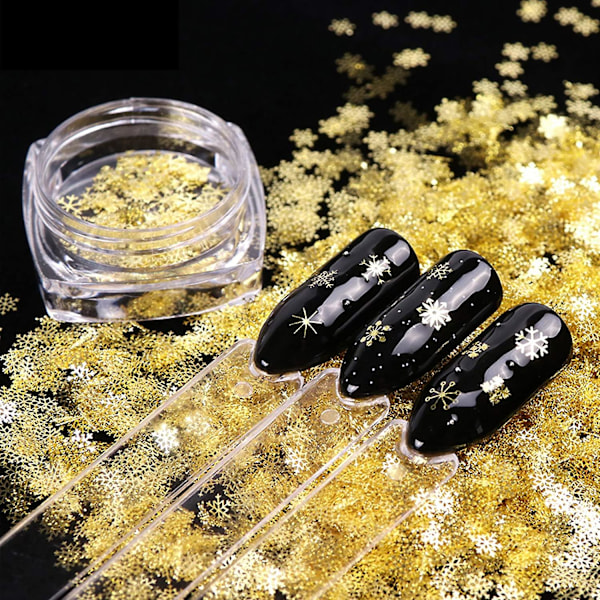 3 Laatikkoa 250 Kpl Joulu Kynsitaide Glittereitä Lumihiutaleet Kulta Metalliset Kynsipaljetit 3D Kynsitaide Koristeet Joulu Glitterit Kynsitaide Koristelu Manikyyri Vinkit Geeli