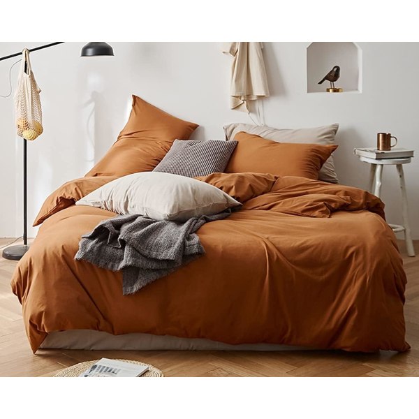 Dynerbetræk Sæt Karamel Græskarfarvet Ensfarvet Mikrofiber Sengelinned Kingsize Dynebetræk 220x240cm med Lynlåslukning og 2 Pudebetræk 50x75cm Caramel
