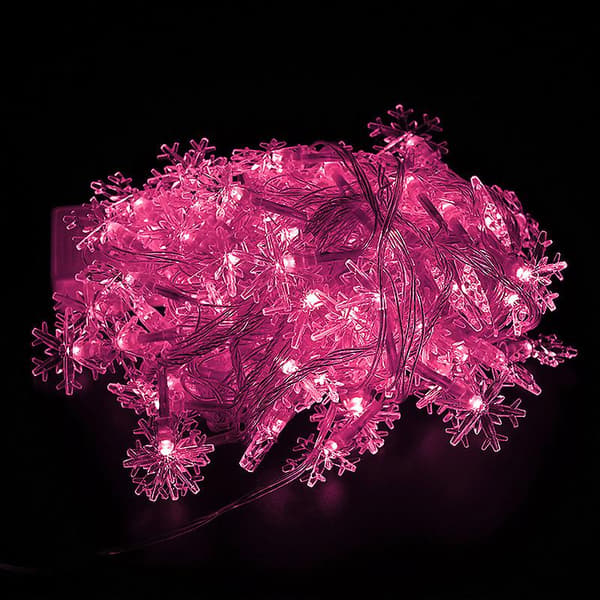 Jule Snefnug Lys Kæde, 100 LED Sammenkoblelige Julelys Pink