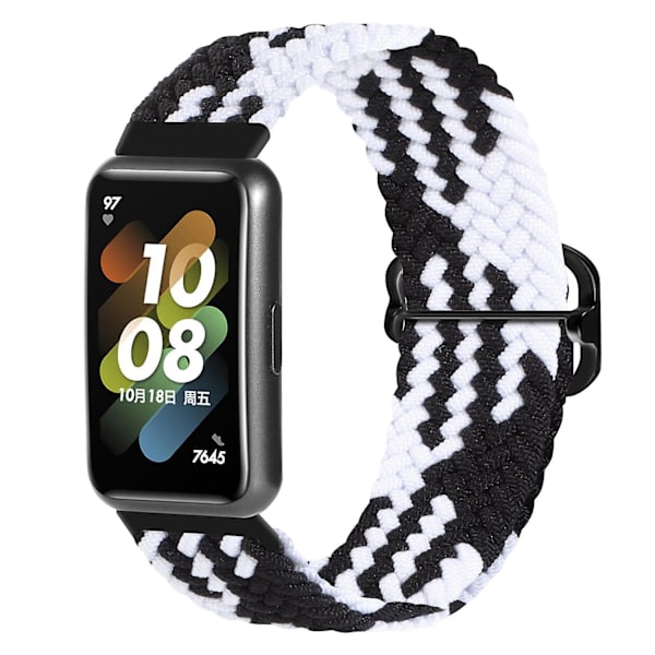 Flätat klockarmband för Huawei Band 7, ersättningsarmband med justerbart spänne Black White