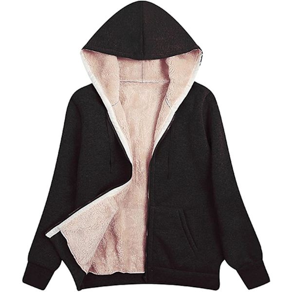 Dame Fleece Zip Up Jakke Langærmet Hættetrøje Cardigan Åben Front Lapel Yderbeklædning Vinterjakker Til Kvinder 4XL