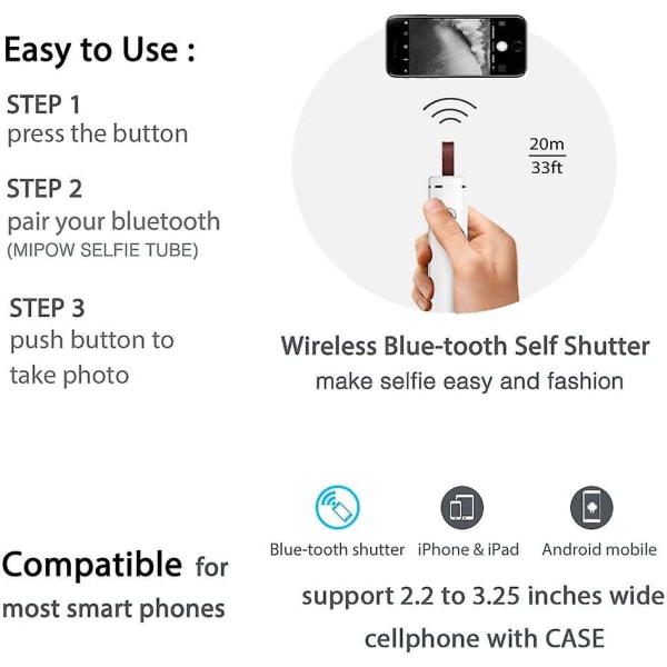 Selfie Stick, utdragbar monopod med inbyggd trådlös fjärrkontroll