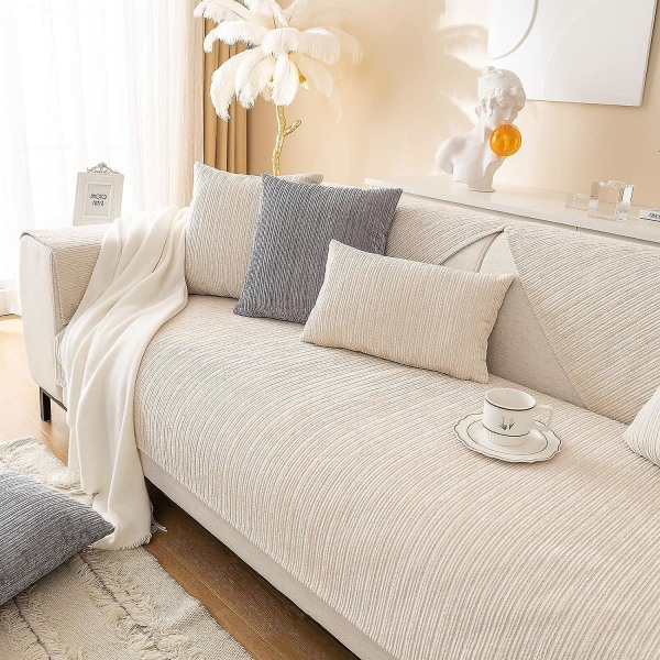 2023 Nytt Sofföverdrag Chenille Sofföverdrag För 3-Sits Soffa Överkast, Halkskydd L-formad Sofföverdrag, Möbelskydd Sofföverdrag För Sittkudde Soffa Cream Sofa cushion 90x180cm