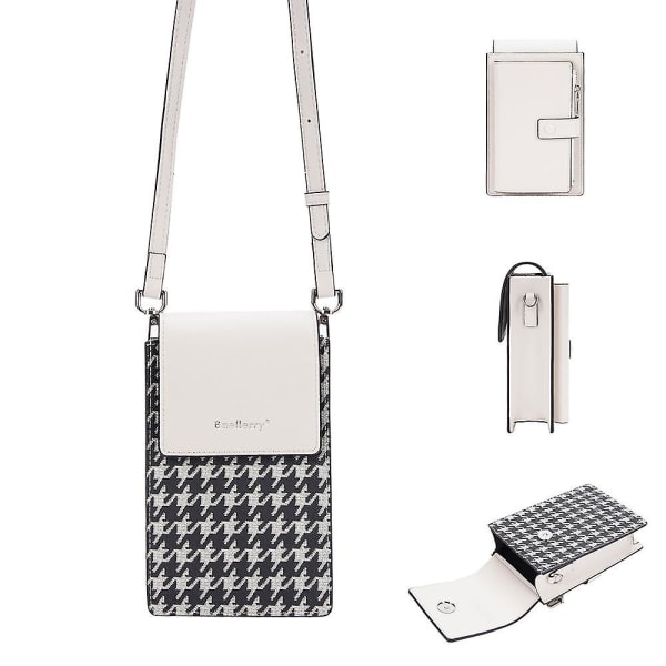 Magnetisk knappsplicing Gird PU läder crossbody väska liten axelväska för resor, dagligt bruk Beige