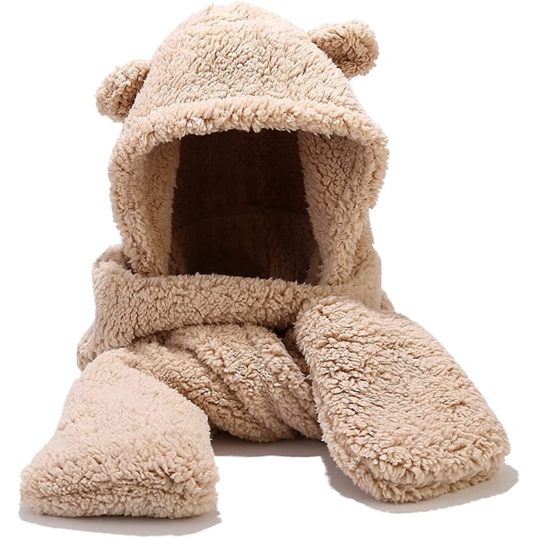 Vinter Faux Fur Huva Hatt Halsduk Och Handskar 3 I 1 Huva Halsduk För Acsergery Kvinnor Män Present
