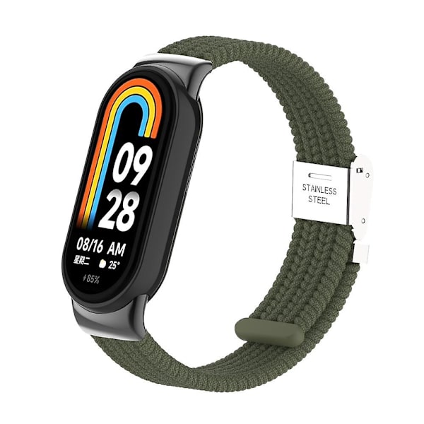 För Xiaomi Smart Band 8 flätad nylon klockarmband justerbart spänne elastiskt band Dark Green