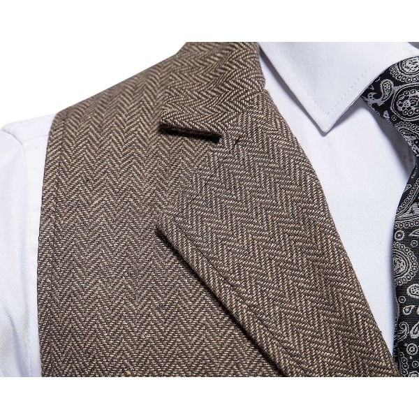Herrväst Formell ärmlös V-hals Tweedväster Business Casual Klänning Kostym Väst med ficka XL