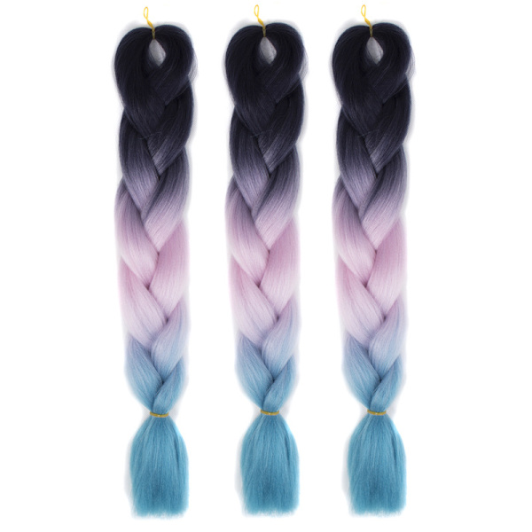 3 nippua valmiiksi venytettyjä punontahiuksia, jumbo-virkkuukoukkuletit, 60 cm pitkät värikkäät letit, box braids -virkkuukoukkuletit E