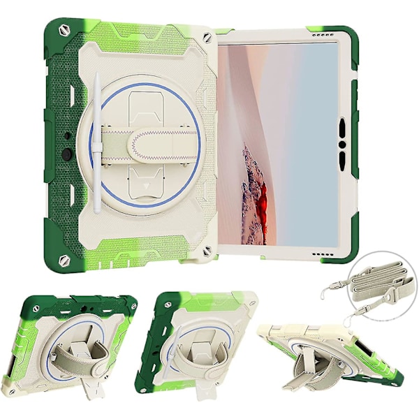 Fodral för Surface Go 3 2021, Surface Go 2 2020, Surface Go 2018, Robust Stötskyddande Fodral med Skärmskydd, Rotationshandtag Stativ Colorful Green