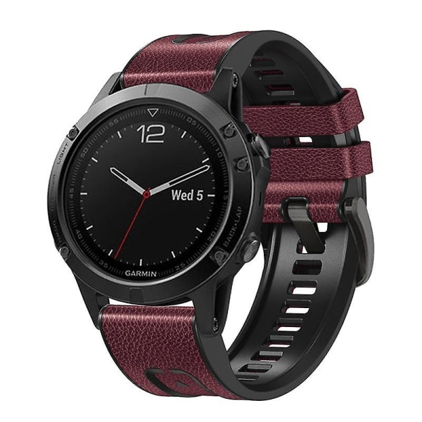26 mm:n vaihtoranneke Garmin Fenix 7X -kelloon, pikakiinnitteinen nahkapäällysteinen silikoniranneke Wine Red