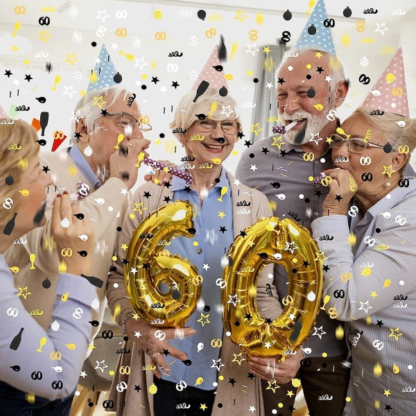 60-vuotissyntymäpäiväkoriste, pöytäkoriste 60-vuotissyntymäpäiväjuhliin, muistopäivän pöytäkoriste (musta kulta hopea)