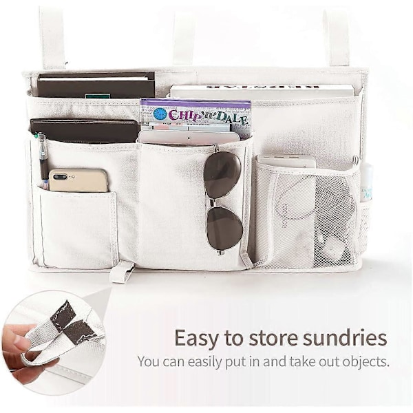 Hængende Caddy Organizer Sengelomme 600D Oxford Stof med Velcro Lukning til Køjer, Hospitalsenge, Kollegieværelser og Sengeheste Beige