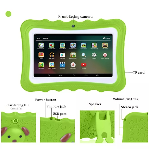 7\" Lasten Tabletti Android Tabletti PC 8 Gb Rom 1024 * 600 Resoluutio Wifi Lasten Tabletti PC Vihreä