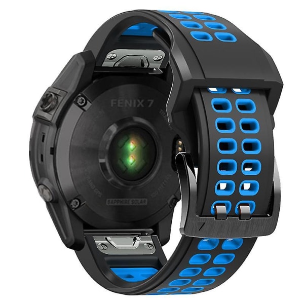 Pehmeä silikoninen urheiluranneke Garmin Fenix 7/6/5 -kelloon, pikakiinnitteinen kaksivärinen kellon ranneke Black Blue