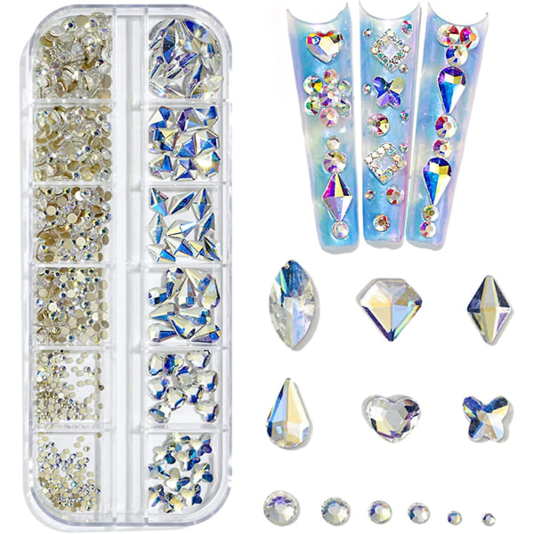 660 stk. AB Klar Himmelblå Glitrende Bling 3D Rhinestones for Neglekunst DIY Håndverk Skinnende Flat Back Glass Krystallsteiner Sett Juveler Neglepynt (60 stk. Mult