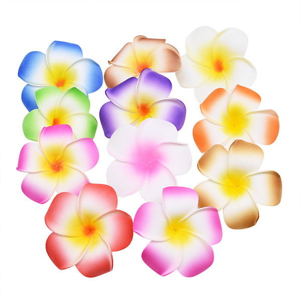100 st hawaiianska frangipani skum blomma huvud dekor för bröllop hantverk - gul Multicolor