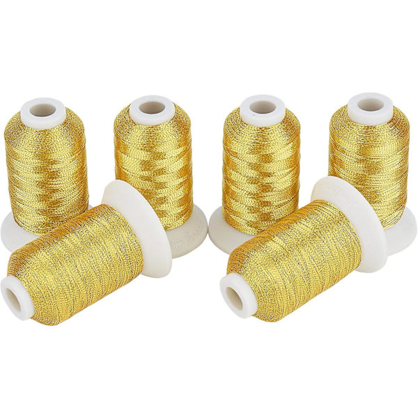 6 Guld Metallic Broderimaskine Tråd 500m(550y) Til Broderi Og Dekorativ Syning