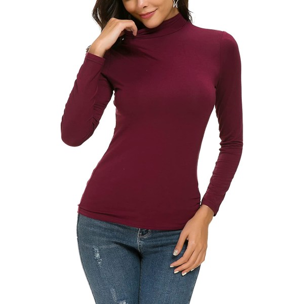 Slim Fit Mock Turtleneck-tröjor för damer Långärmade Stretch-tröjor Enfärgade T-shirts
