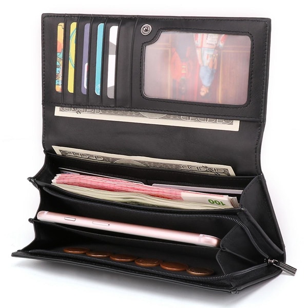 RFID-blockerande lång plånbok Översta lager kohud mobiltelefonväska med blixtlåsficka