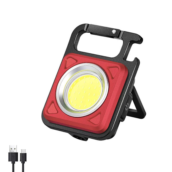 COB Liten Ficklampa 4 Lägen Laddningsbar Nyckelring Ficklampa med Fällbart Fäste Flasköppnare Red