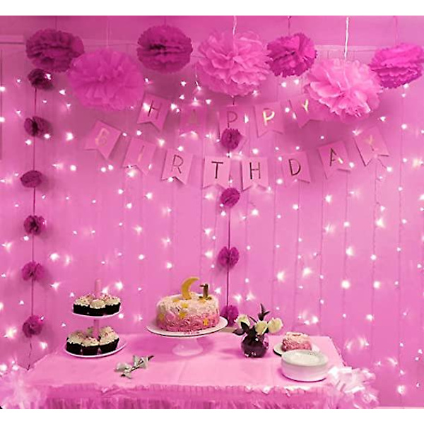Led fönstergardin ljusslinga, inomhus utomhus bröllopsfest dekoration Pink 4*0.6