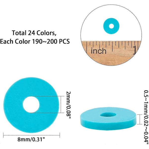 4500 st 24 Färger 8mm Vinyl Skivpärlor Platta Runda Handgjorda Polymerlera Pärlor