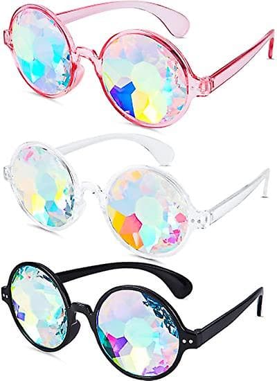 3 st Kalejdoskop Regnbåge Solglasögon Rave Goggle Glasögon, Prisma