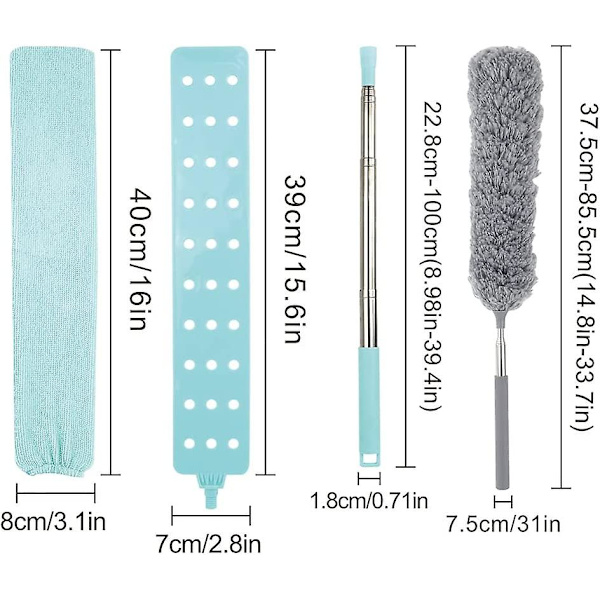 4 stk. Uttrekkbar Støvrenser for Sprekker eller Børste med 2 Tøydeksler Mikrofiber Håndstøver Vaskbar Teleskopisk Støvsamler for Husholdningsseng So