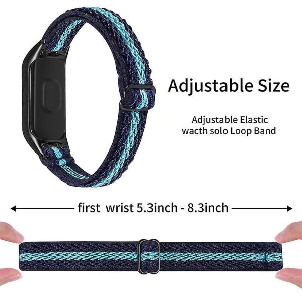 Nylon Solo Loop Rem til Xiaomi Mi Band 5/6 Justerbar Håndledsrem med Sort Urramme Midnight Blue Mint Green