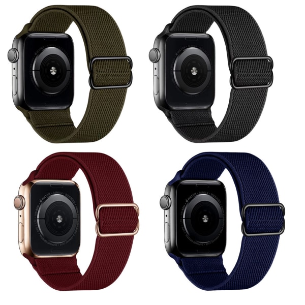 4 st Stretchiga Solo Loop-band Kompatibla med Apple Watch Band 38mm 40mm 41mm 42mm 44mm 45mm 49mm, Justerbar Flätad Elastisk Vävd Nylon 42mm 44mm 45mm