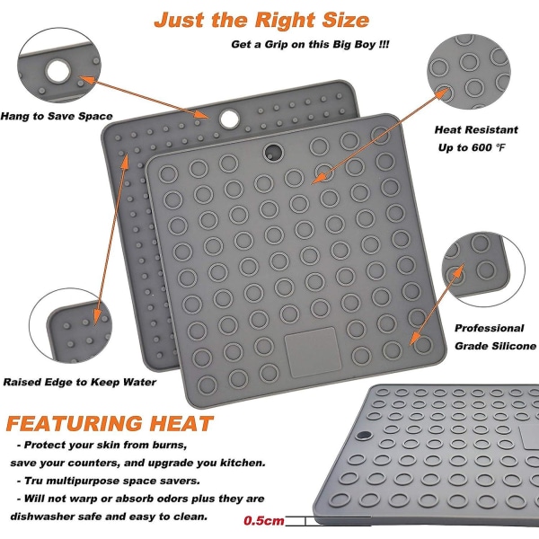 2-pack silikonunderlägg för varma grytor och stekpannor, silikonunderlägg, diskunderlägg, underlägg och mer, halkfria och värmebeständiga moderna köksunderlägg